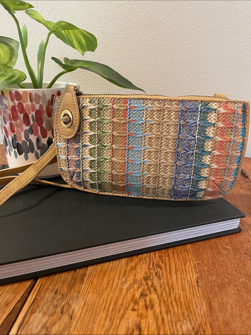 Joy Susan Woven Stripe Straw Mini Wristlet Crossbody – Bright Multi – Boho